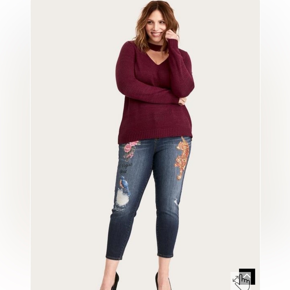 Torrid Girlfriend Oakdale Paint jeans size 24 Regular with bird and Asian tiger - Picture 6 of 14